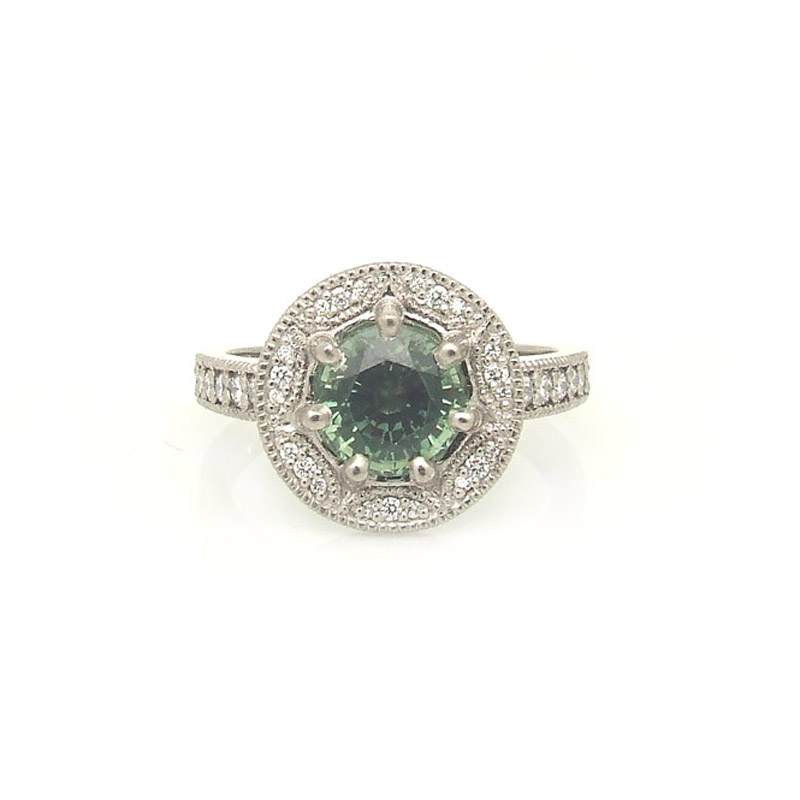 green-sapphire-vintage-white-gold-engagement-ring-with-milgrain-detail