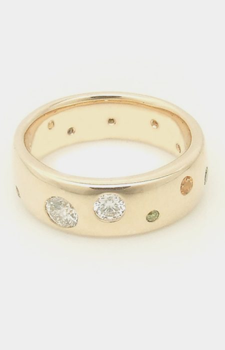 Yellow Gold 18k Gypsy Flush Set Diamond Topaz and Peridot Ring - Suzanne Crudden Custom Jewellery