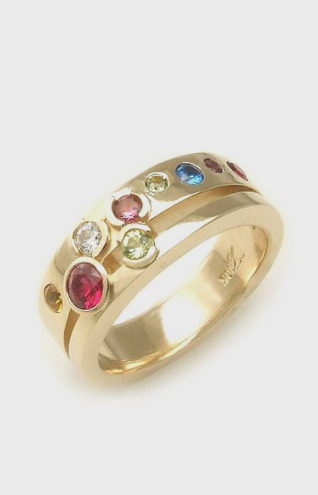 Yellow Gold Split Shank Birthstone Family Ring - Suzanne Crudden Custom Jewellery