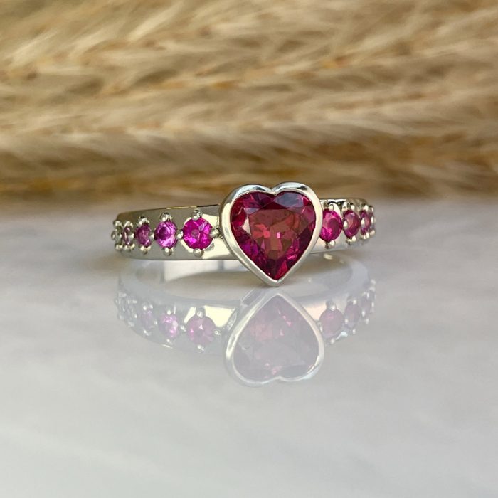 heart shaped garnet ring white gold with pink sapphires.jpeg - Suzanne Crudden Custom Jewellery
